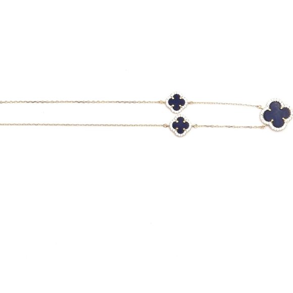 New RACHEL ZOE 18K Gold Silver Blue Stone Three Clover Cubic Zirconia Necklace - Picture 7 of 10